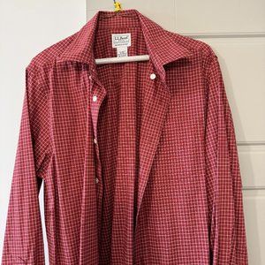 LL Bean Dress Shirt M‎ Red Check Regular Fit Men's Shirt